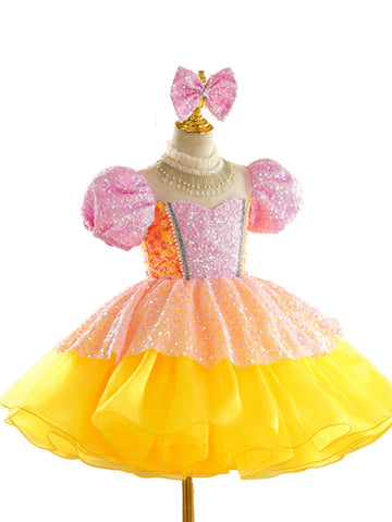 Children's pink yellow sequin jazz dance dress girls tutu ballet dresses singers choir kindergarten pianist model show performance skirts for kids