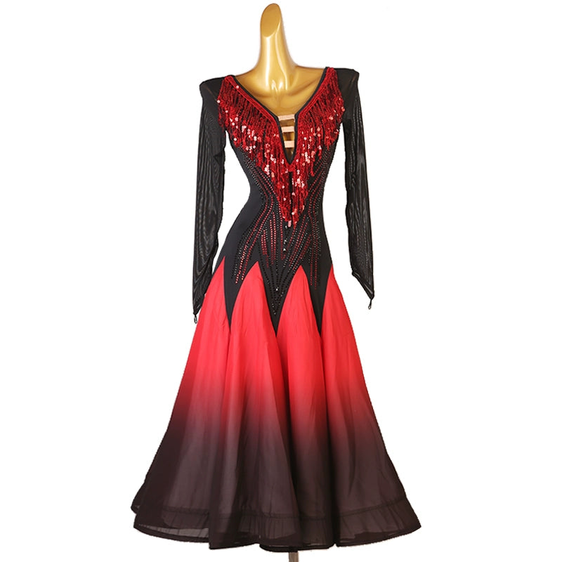 Red Purple Sequin Fringe Competition  Ballroom Dance Dresses for Women Girls Waltz Tango Professional Ballroom Dance Swing Skirt Long Gown