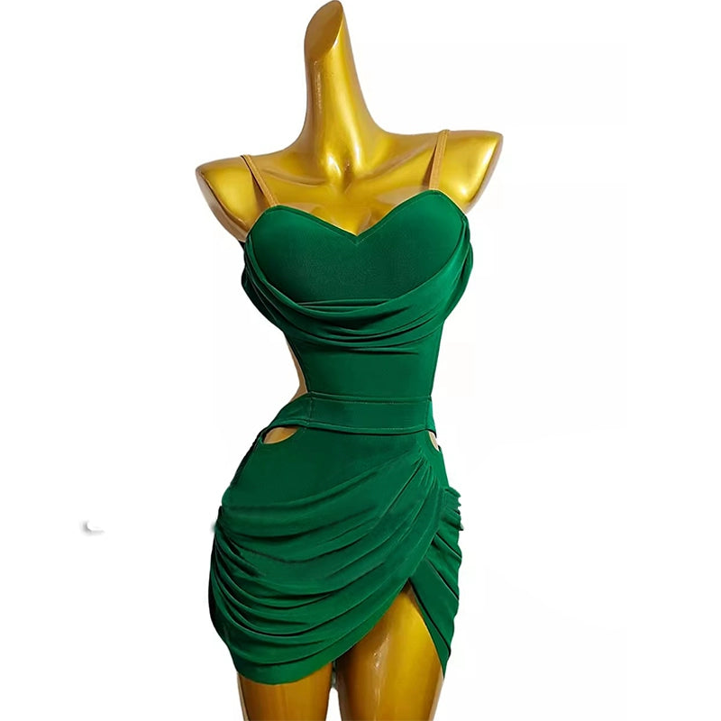 Dark Green Latin dance dresses for women girls backless salsa rumba chacha performance jazz dance costumes