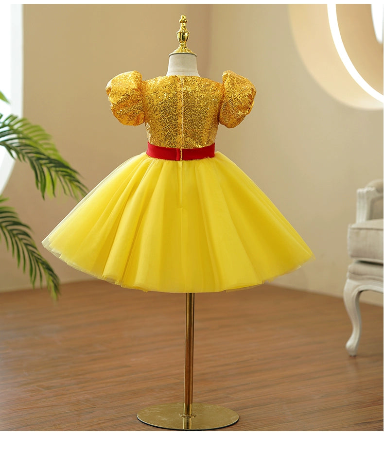 Children's jazz dance dresses yellow sequins choir princess performance costumes tutu ballet skirt pianist song performance clothes