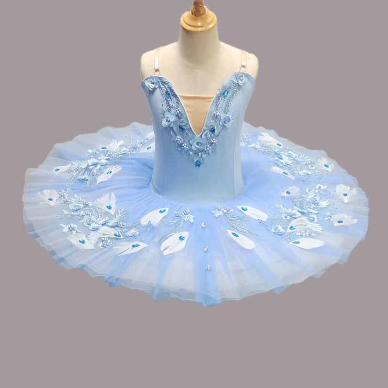 Professional Light blue feather ballerina ballet dance dresses for girls kids tutu skirts bluebird tutu performance leotard costumes