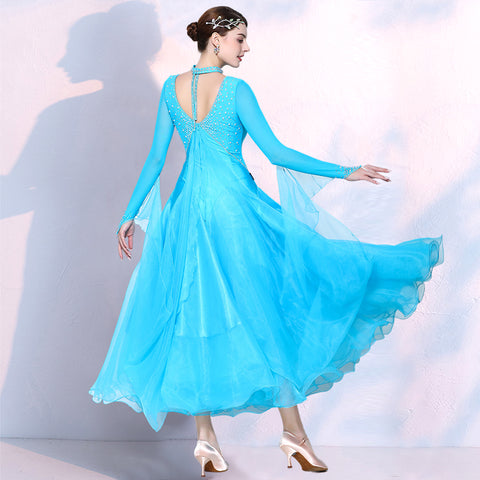 Turquoise Yellow Competition Ballroom Dance Dresses for Women Girls Waltz Tango Rhythm National Dance Gown