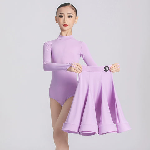 Professional Ballroom Latin Dance Dresses for Girls Kids Wine Lavender Purple Navy Long Sleeves Salsa Rumba Chacha Performance Costumes