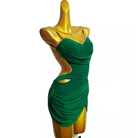 Dark Green Latin dance dresses for women girls backless salsa rumba chacha performance jazz dance costumes