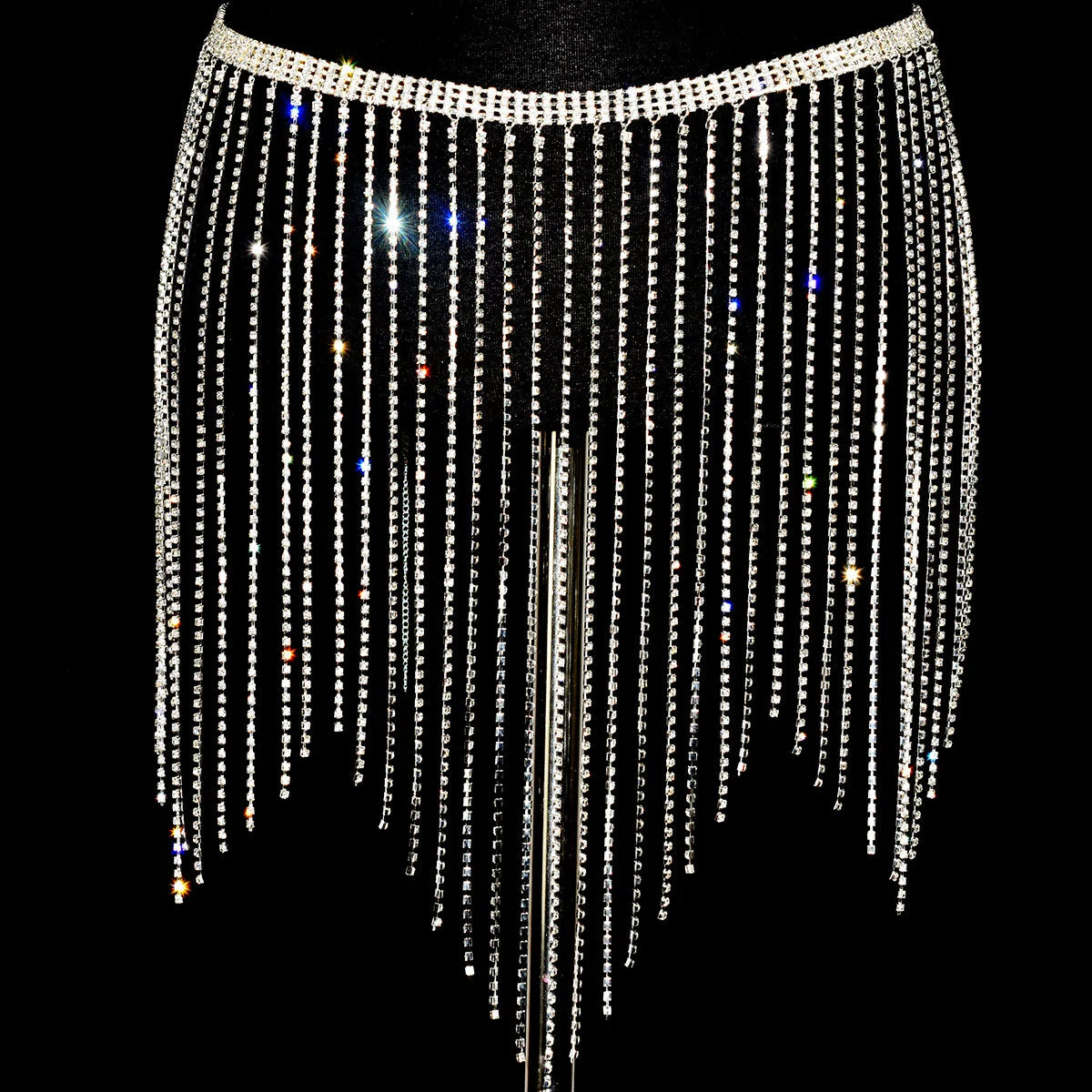 Women girls latin jazz rave dance Rhinestone tassel waist chain hollow bling hot pole dance tassel skirt belly dance body chain belts