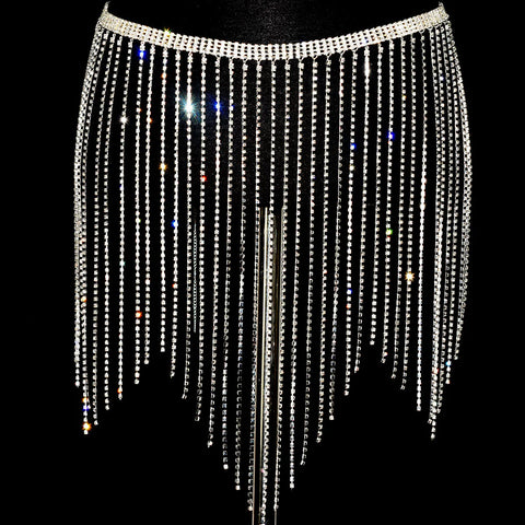 Women girls latin jazz rave dance Rhinestone tassel waist chain hollow bling hot pole dance tassel skirt belly dance body chain belts