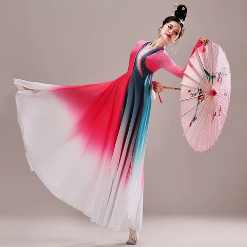 hot pink chinese folk Classical dance costumes hanfu fairy princess dress Female umbrella fan dance art test dance cltohes