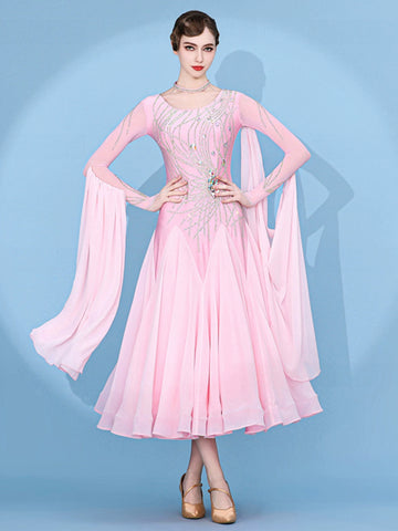 Custom size pink gemstones competition ballroom dance dresses for women girls kids Modern waltz tango foxtrot smooth rhythm performance gown