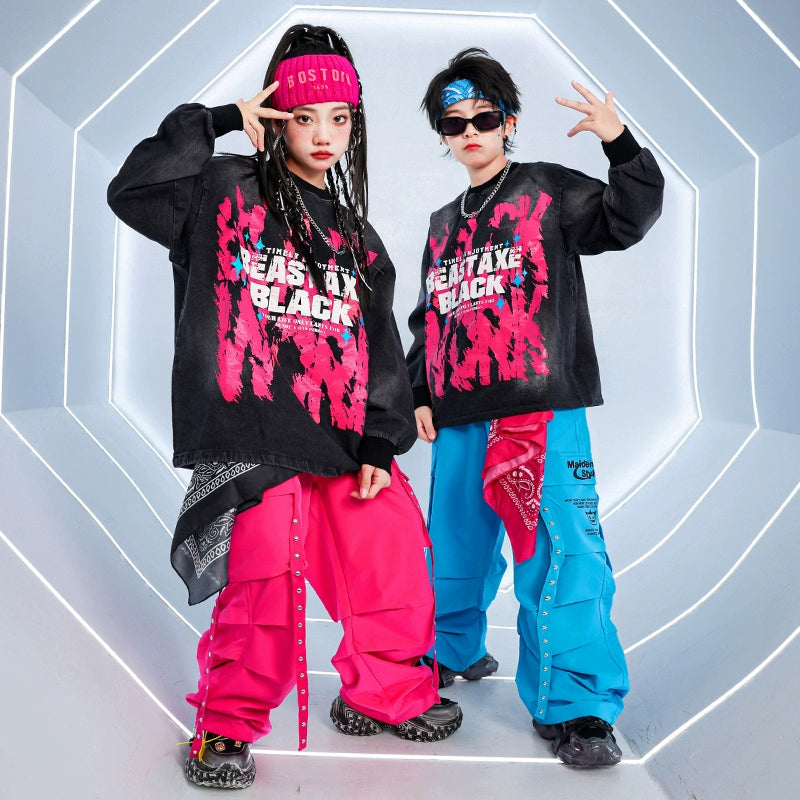 Children's Hiphop Street Dance Costumes for Girls Boys Kids Rappers Singers Gogo Dancers Dance Outfits Fried Street Catwalk Model Show Clothing