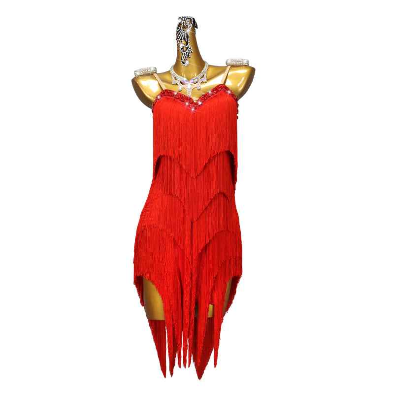 Red Fringe Competition Latin Dance Dresses for Women Girls Salsa Rumba Chacha Professional Dance Costumes