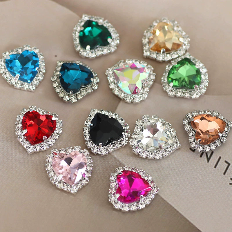 1pcs DIY heart rhinestones for headdress dance costumes wedding dresses shoes bag jewelry accessories hand sew gemstones