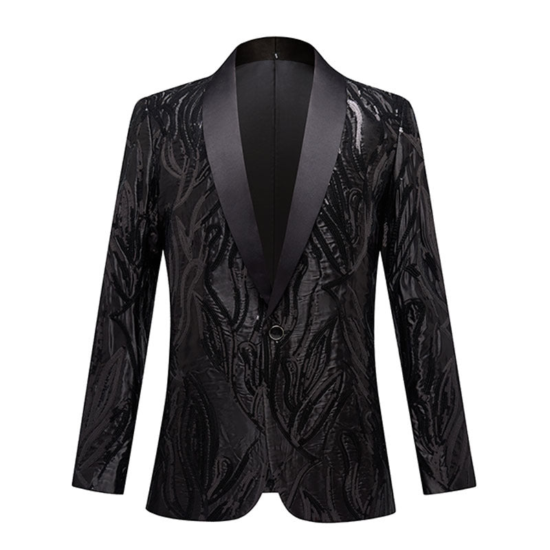 Men's Youth Fashion Black Sequins Jazz Dance Blazers Concert Music Production Band Performance Coats Carnival Party Singer Host Annual Meeting Performance Suit for Man