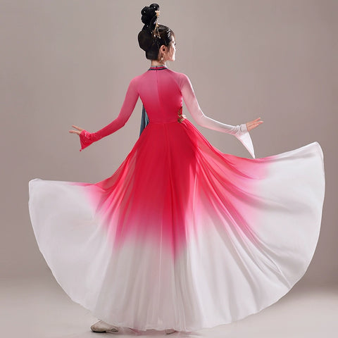 hot pink chinese folk Classical dance costumes hanfu fairy princess dress Female umbrella fan dance art test dance cltohes