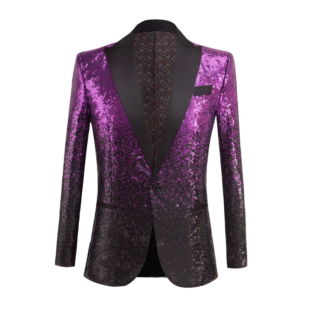 Men's Gradient Sequined Jazz Dance Blazer Turquoise Black Green Gold Host Singers Performance Coats Host Emcee Choir Wedding Party Suit