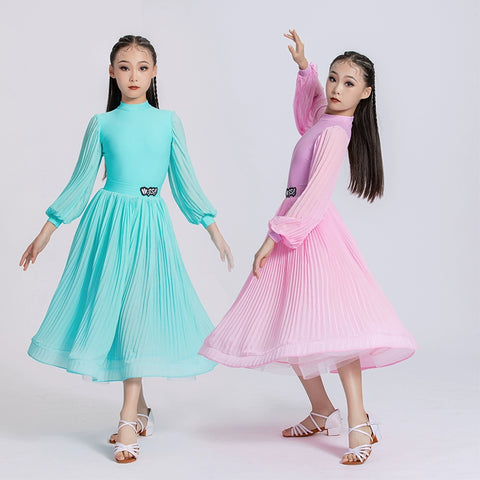 Turquoise Pink Ballroom Dance Dresses for Girls Kids Art Test National  Balloom Waltz Tango Standard Performance Costumes for Children