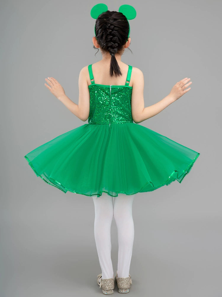 Children's Little frog dance costumes girls tutu skirts Halloween Xmas party dress up green jazz performance princess skirt green lotus leaf