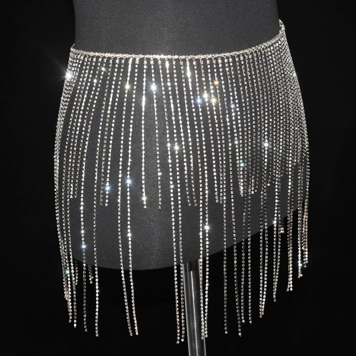 Women girls latin jazz rave dance Rhinestone tassel waist chain hollow bling hot pole dance tassel skirt belly dance body chain belts