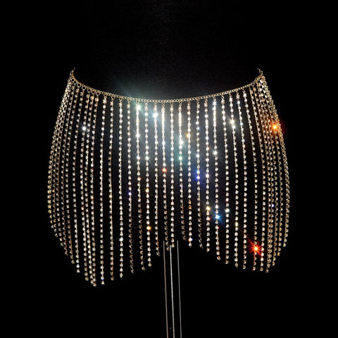 Women girls latin jazz rave dance Rhinestone tassel waist chain hollow bling hot pole dance tassel skirt belly dance body chain belts