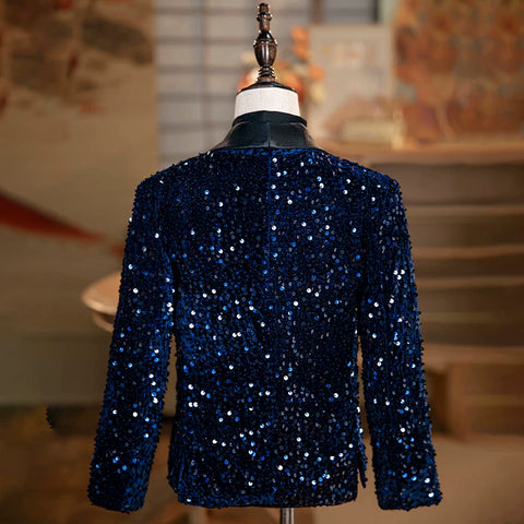 Children's Boys Dark Sequined Jazz Dance Blazers Coats Singers Choir Pianist Host Jackets Wedding Birthday Party Flower Boys Stage Show Coats