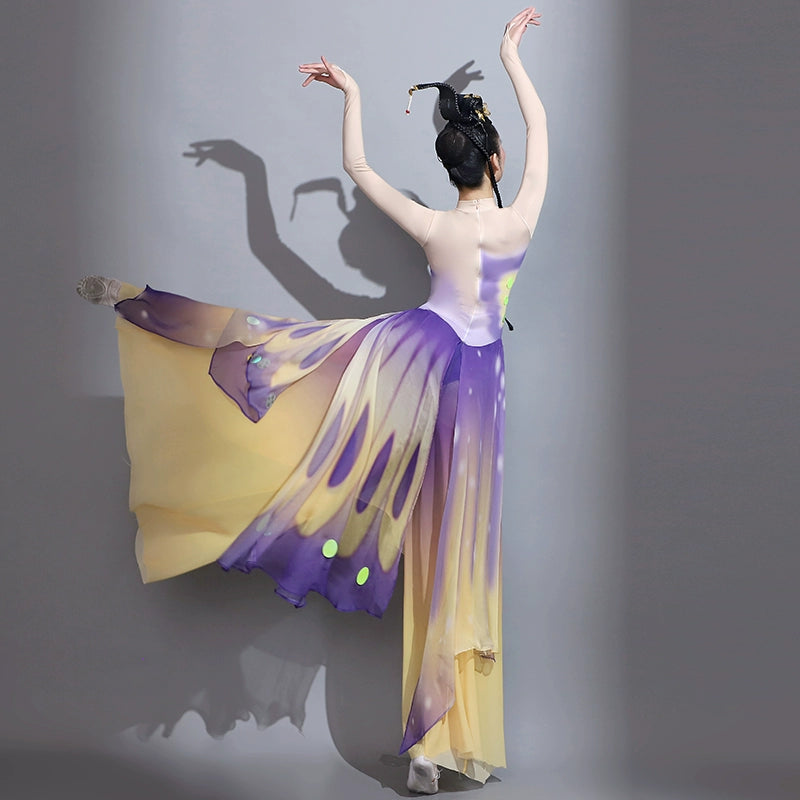 Women Purple Yellow Fairy Butterfly Dance Costumes Modern Dance Fluttering Butterfly Dream Butterfly Flying Repertoire Art Examination Dance Dresses