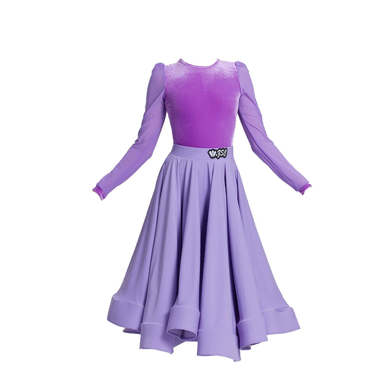 Light Purple Velvet Ballroom Dance Dresses for Girls Kids Children Waltz Tango Ballroom Performance Uniforms Party Performance Praise Dress