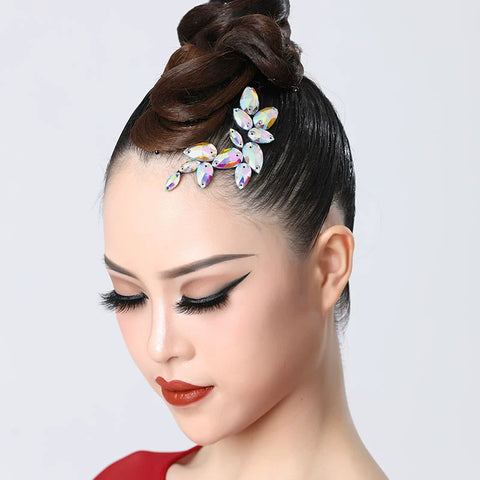 Latin Ballroom Dance Headpiece for Women Girls Rhinestones Salsa Rumba Chacha Performance Headdress Dancing Hair Accessories