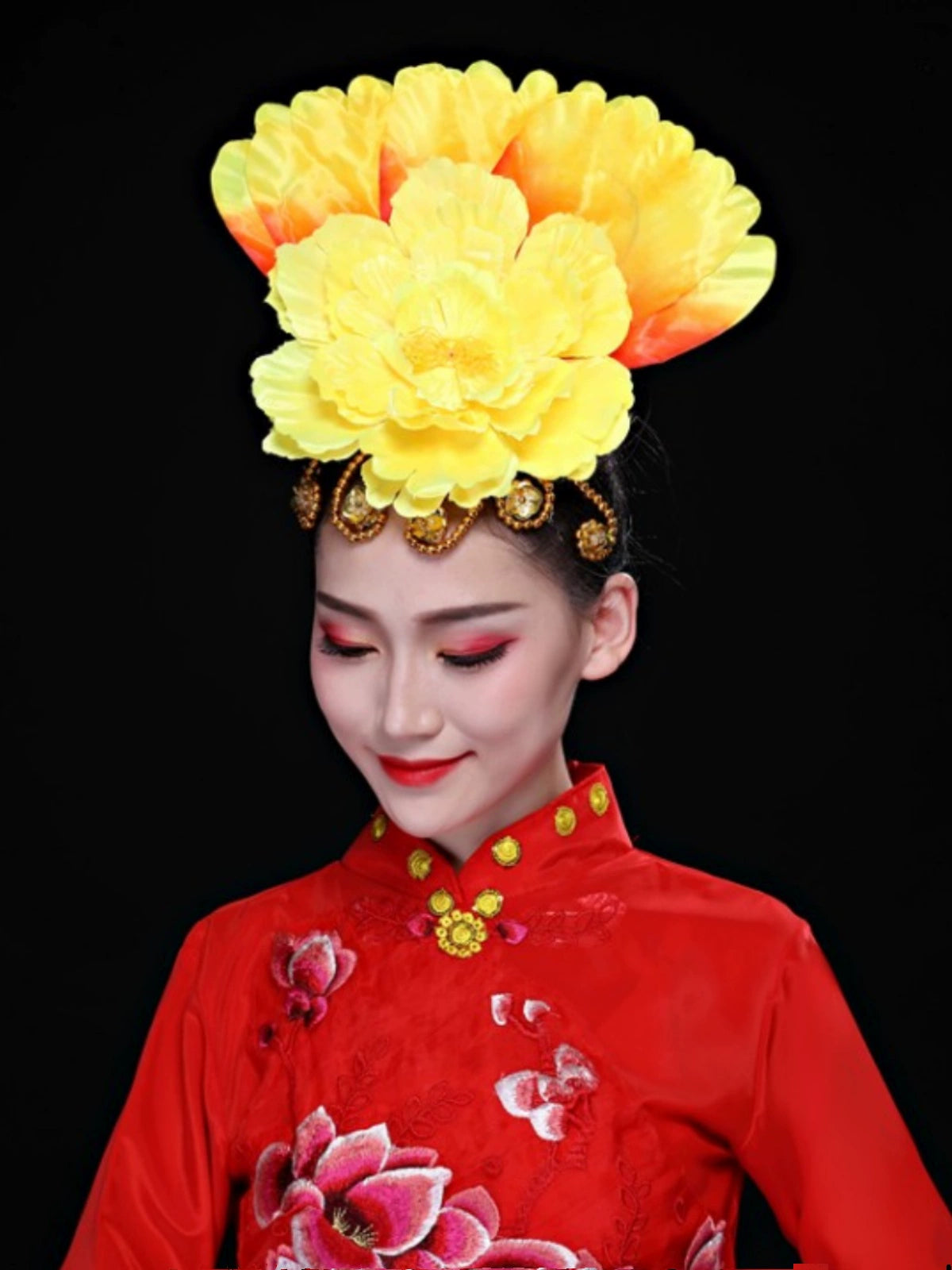 Opening Dance Performance Flowers Headdress for Women Girls Flamenco Dance Pageant Head Piece Peony Petal Head Flower Head Jewelry