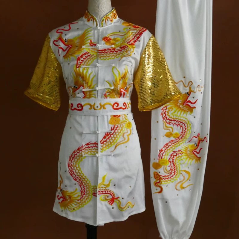 Customized size dragon Wushu martial art competition uniforms tai chi kungfu clothing for adult Children Changquan Nanquan Group Performance Suit