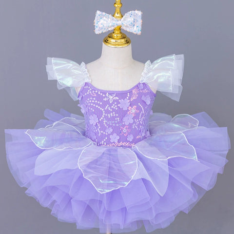 Children blue pink tutu skirt ballerina petals ballet dance dresses modern jazz dance sequined kindergarten princess performance outfits