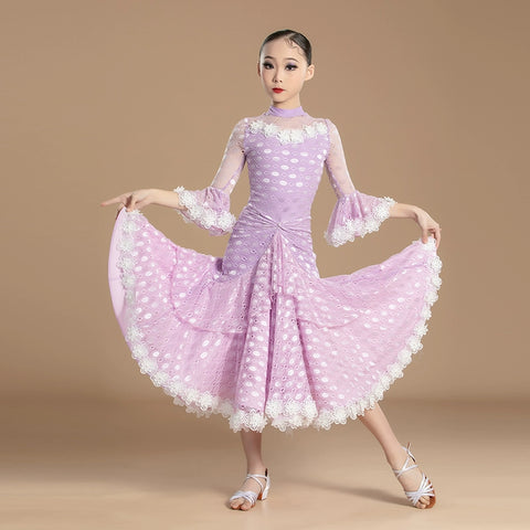 Purple lace Modern Ballroom dance dresses for girls kids children Waltz ballroom tango Practice Clothes Training Dance Skirts for girl