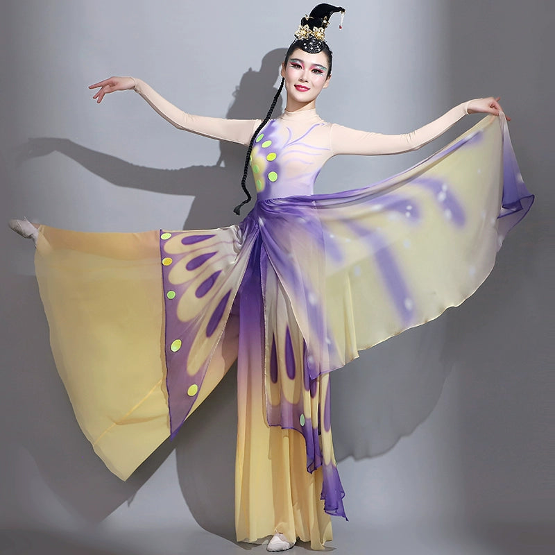 Women Purple Yellow Fairy Butterfly Dance Costumes Modern Dance Fluttering Butterfly Dream Butterfly Flying Repertoire Art Examination Dance Dresses