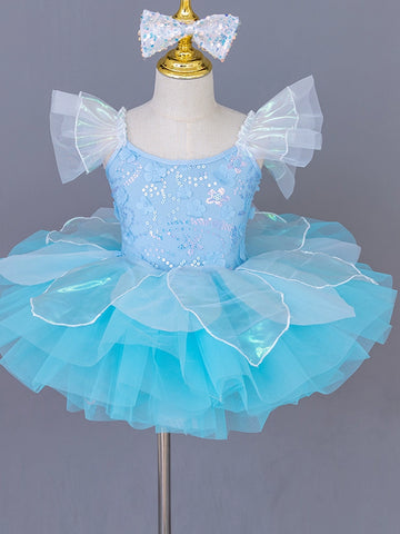 Children blue pink tutu skirt ballerina petals ballet dance dresses modern jazz dance sequined kindergarten princess performance outfits