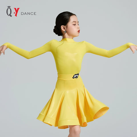 Children's Yellow Blue Wine Latin Dance Dresses for Girls Kids Salsa Rumba Chacha Ballroom Regulations Competition Performance Costume