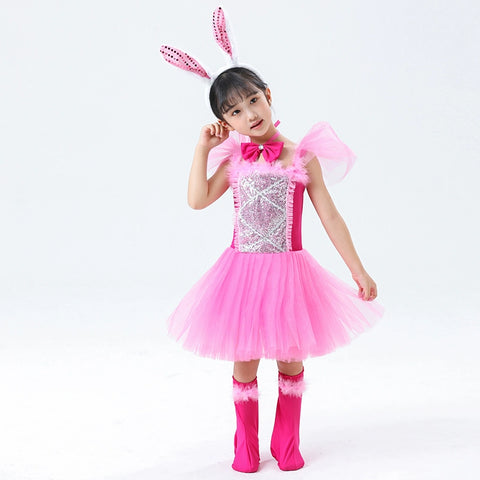 Kindergarten Animal Pink Cat Bunny Cosplay Performance Costumes for Girls Kids Halloween Xmas Birthday Party Dress Up Outfits Tutu Skirts