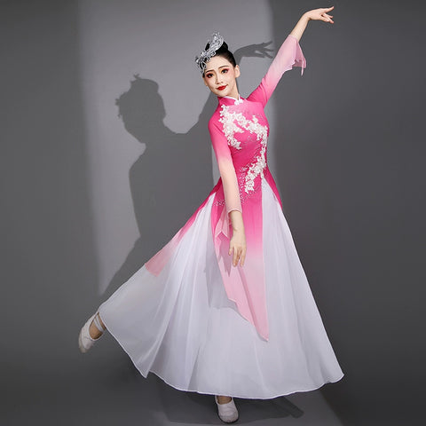 Pink Chinese folk Classical dance costumes Female elegant hanfu Jiangnan solo Fan Umbrella yangge dance performance fairy dress