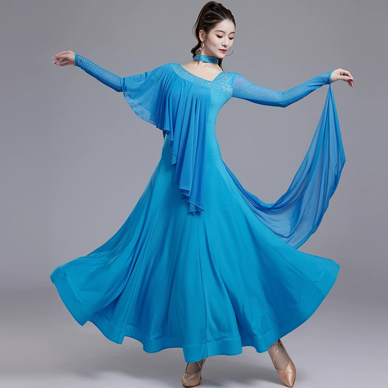 Orange Wien Blue Slant Neck Ballroom Dance Dresses for Women Girls National Standard Waltz Tango Social Professional Competitions Long Gown