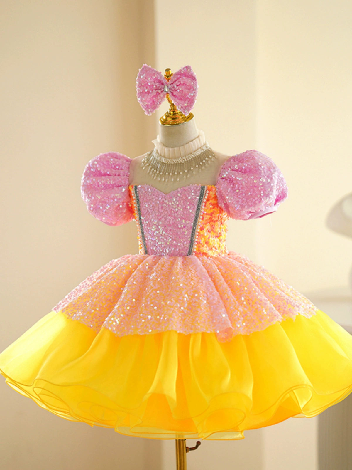 Children's pink yellow sequin jazz dance dress girls tutu ballet dresses singers choir kindergarten pianist model show performance skirts for kids