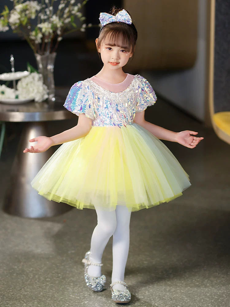 Children's yellow sequin tutu skirt jazz dance dresses boys girls school choir stage performance outfits kindergarten phtos shooting clothes