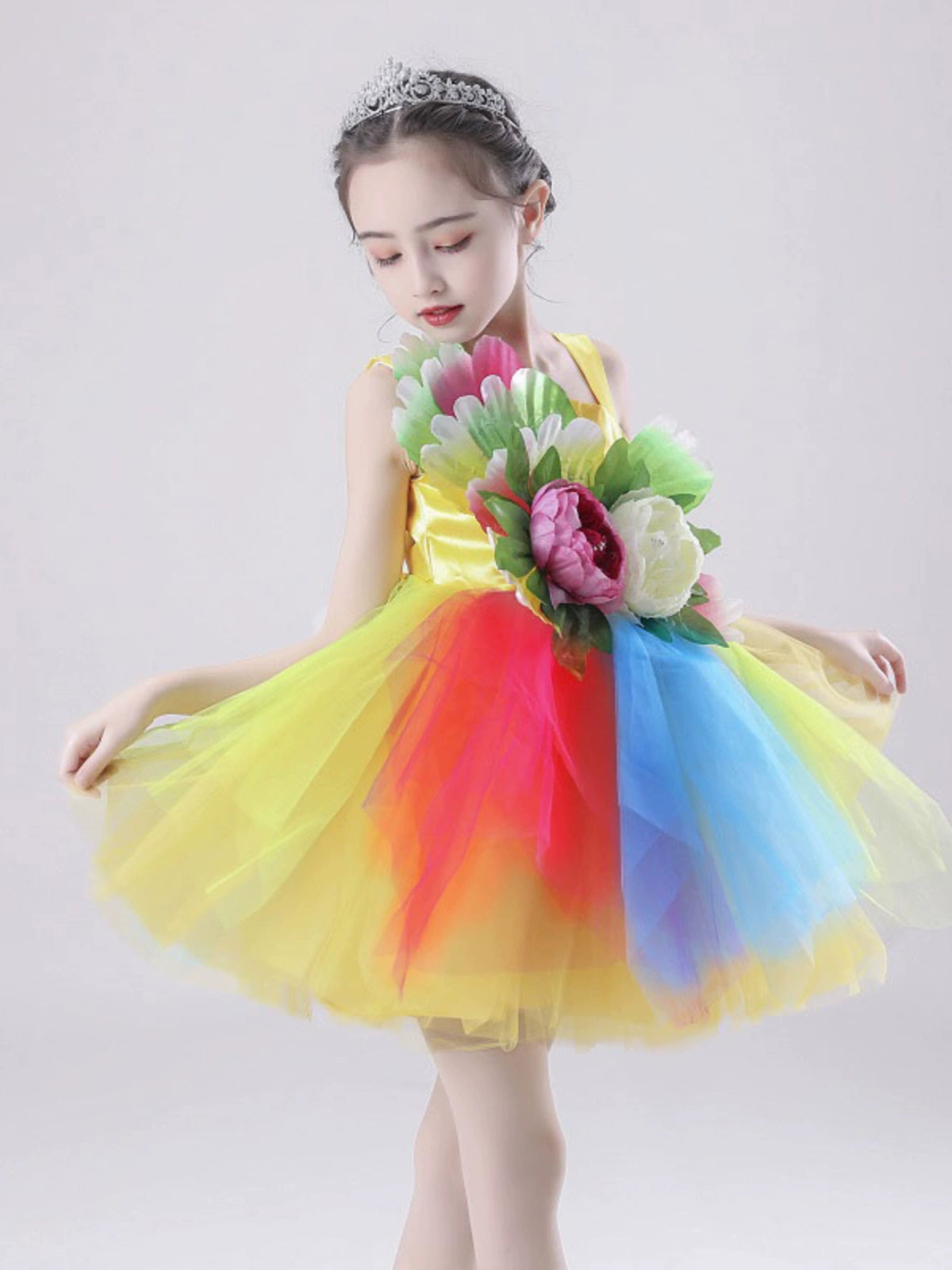 Children's Petal Sequins Jazz Dance Costume Kindergarten Chorus Performance Outfits Princess Tutu Skirt Princess Dresses for Girls