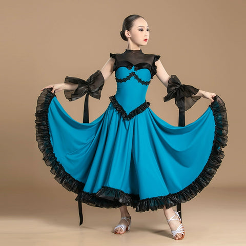 Blue modern ballroom dance dresses for kids girls national tango waltz dance professional competition uniform for Children