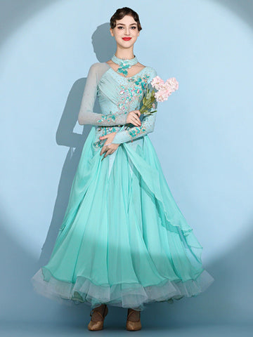 Aqua green color competition ballroom dance dresses for women girls waltz tango senior rhythm modern dance costume