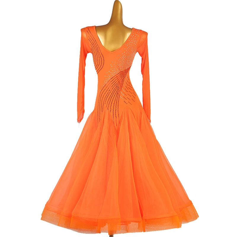 Orange Modern ballroom competition Dance Dresses for women girls pink blue waltz tango foxtrot rhythm dancing long gown