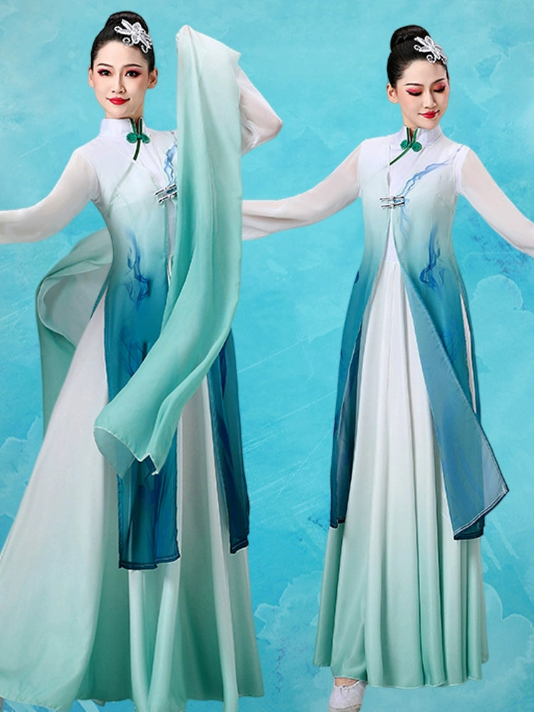 Blue Chinese Classical dance costumes for women girls water sleeves Han Tang hanfu  hua Dan Yichuan Qingyi Yinjiang  Dance dresses