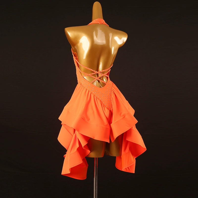 New National Standard Latin Dance Dress Rumba Samba Dance Competition Performance Clothing Professional Art Examination Clothing Orange Lq435 Latin Dance Dresses