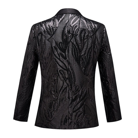 Men's Youth Fashion Black Sequins Jazz Dance Blazers Concert Music Production Band Performance Coats Carnival Party Singer Host Annual Meeting Performance Suit for Man