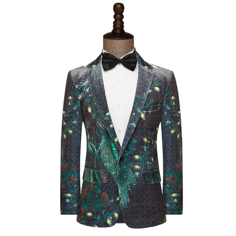 Men's jazz dance peacock pattern blazers wedding party bridegroom dress suit studio photo singer choir stage host performance coats for male