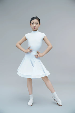 Children's Latin dance dresses for girls kids blue purple white turtleneck latin ballroom salsa competition outfits short sleeve fishbone skirt