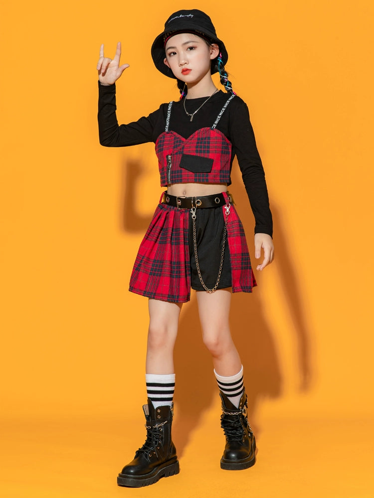 Girls Jazz Costume Hip Hop Street Dance outfits children gogo dancers British style plaid Cheerleading Show clothes for kids