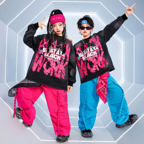 Children's Hiphop Street Dance Costumes for Girls Boys Kids Rappers Singers Gogo Dancers Dance Outfits Fried Street Catwalk Model Show Clothing