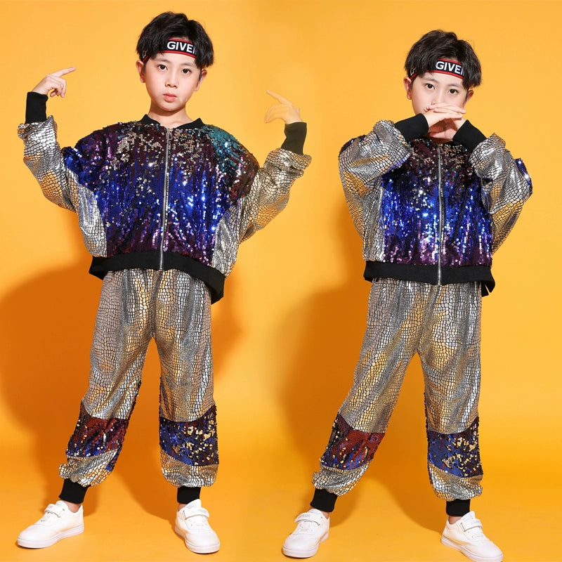 Children's Hip Hop jazz street costumes for girls Boys gogo dancers rapper singers Sequins Drum performance outfits for kids